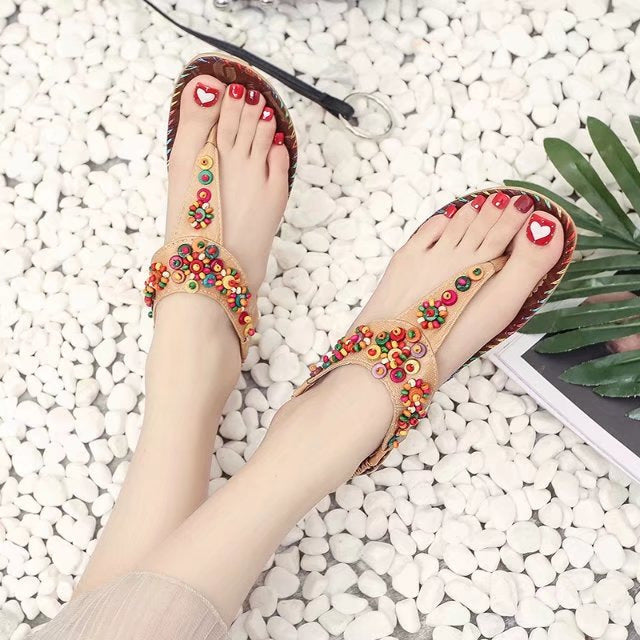 Wholesale Pu Bohemian Beaded Flip Flops